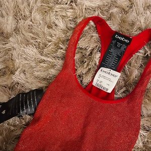 Y2k NWT Bebe Red Sparkly Tank Bodycon Dress